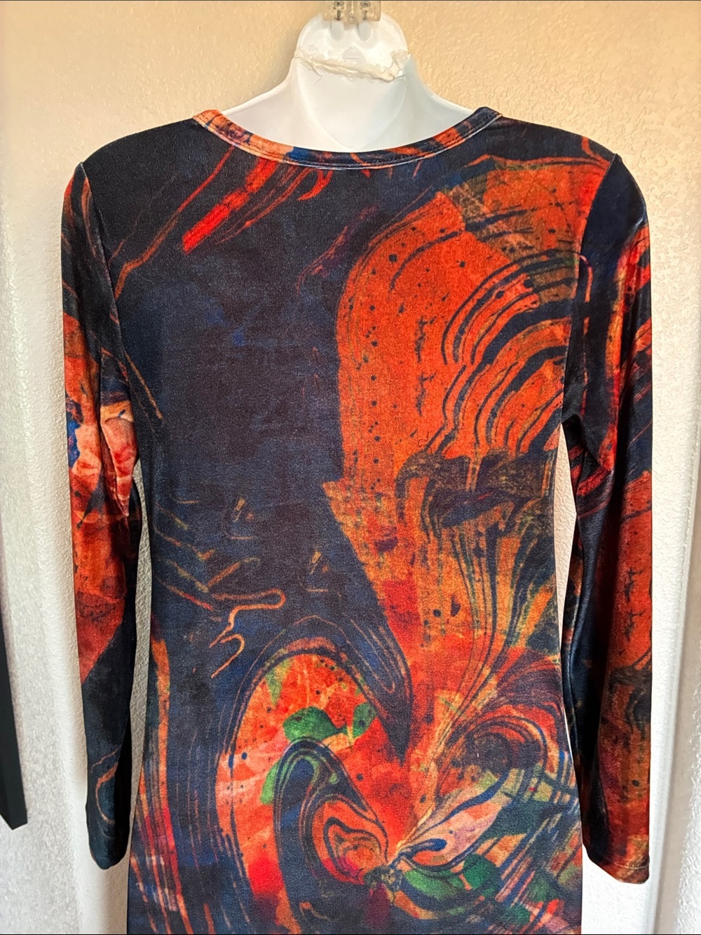 Soft Surroundings maxi dress women's PXS Red/Black Marble-Print cozy velour. Euc - Picture 8 of 16